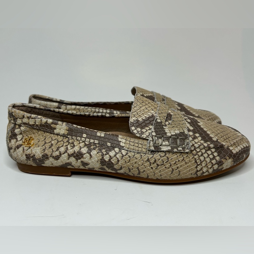 Ralph Lauren Adison Snake Print Leather Loafer Ballet Flat Size 6.5